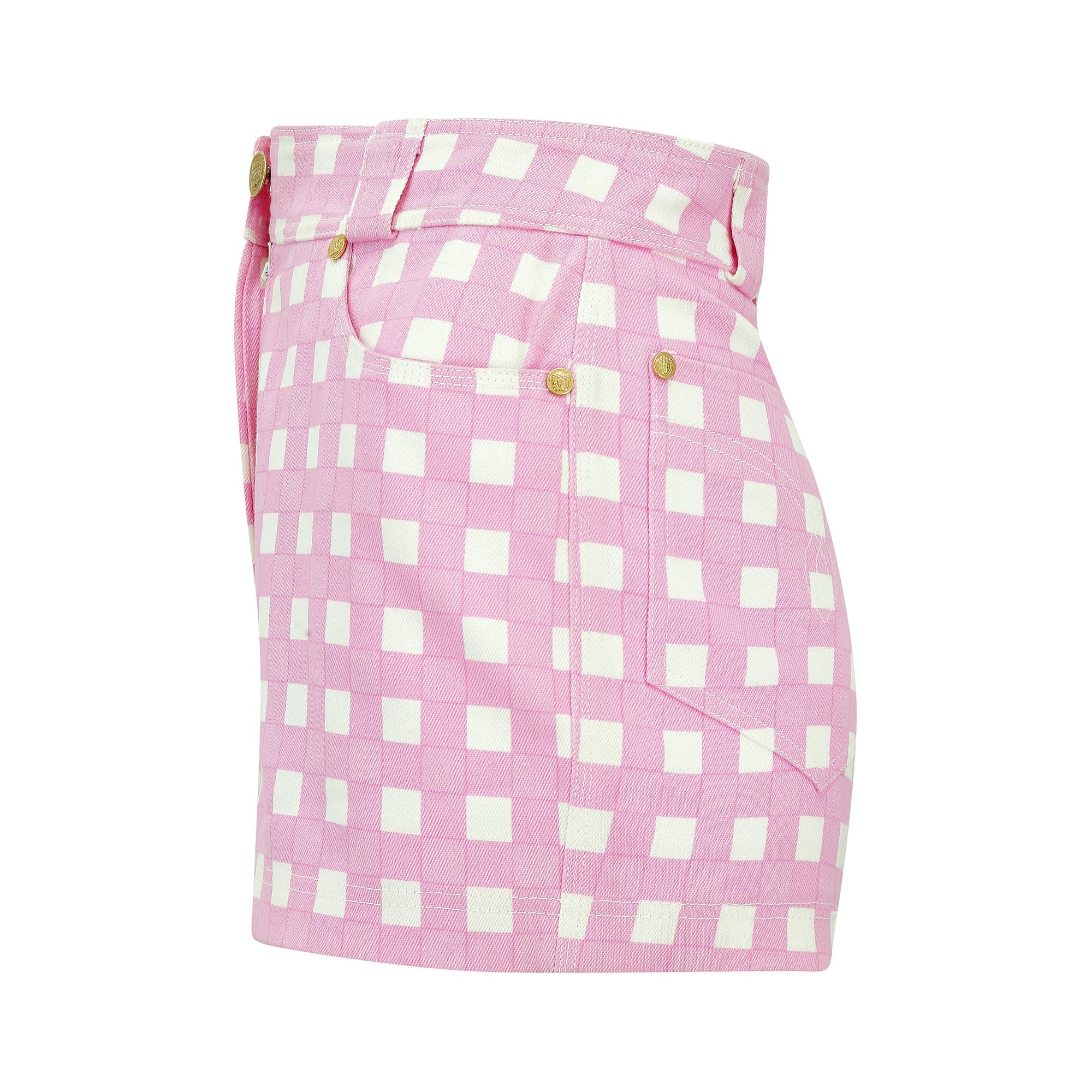 Purple 1993 Runway Gianni Versace Pink and White Gingham Shorts For Sale