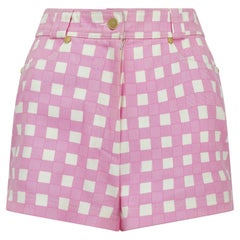 Vintage 1993 Runway Gianni Versace Pink and White Gingham Shorts
