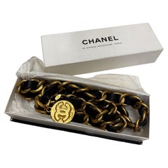 1993 Runway Vintage CHANEL Massive Leather Chain Belt Black Gold