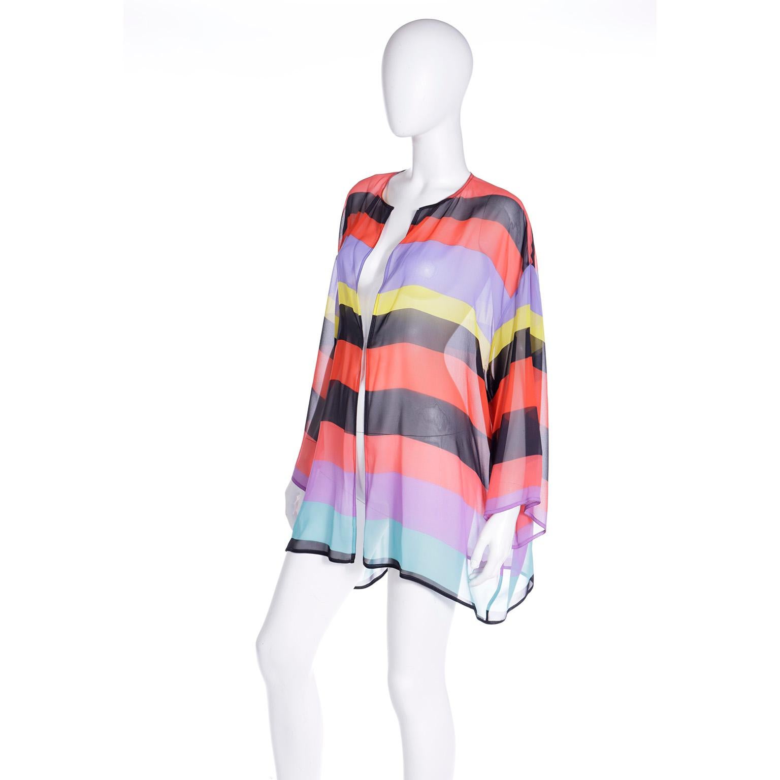 Women's 1993 saac Mizrahi Vintage Open Front Striped Silk Top Gene Meyer Collaboration For Sale
