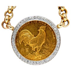 1993 Singold Fine Gold Coin 1.00 Carat Diamonds Italian Link Necklace Huge