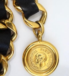 1993 Spring Chanel Black Leather Chain Link Medallion Belt