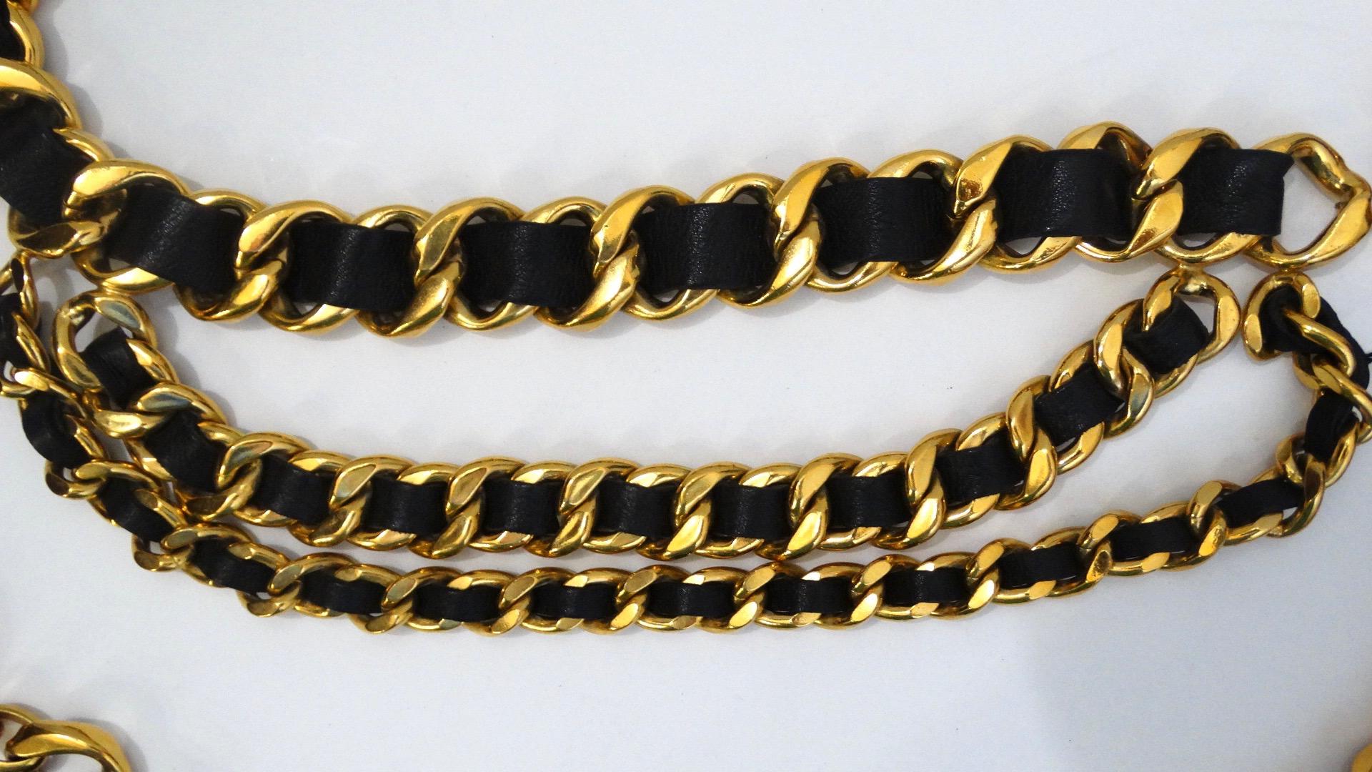 1993 Spring Chanel Black Leather Chain Link Medallion Belt  1