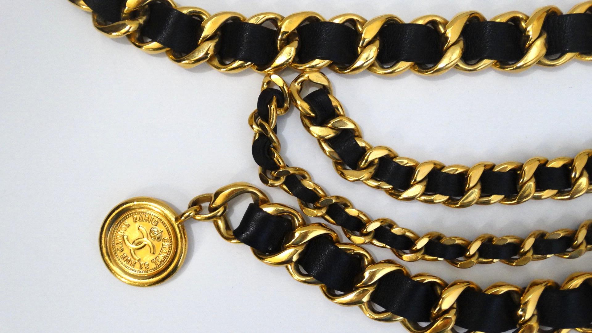 1993 Spring Chanel Black Leather Chain Link Medallion Belt  2