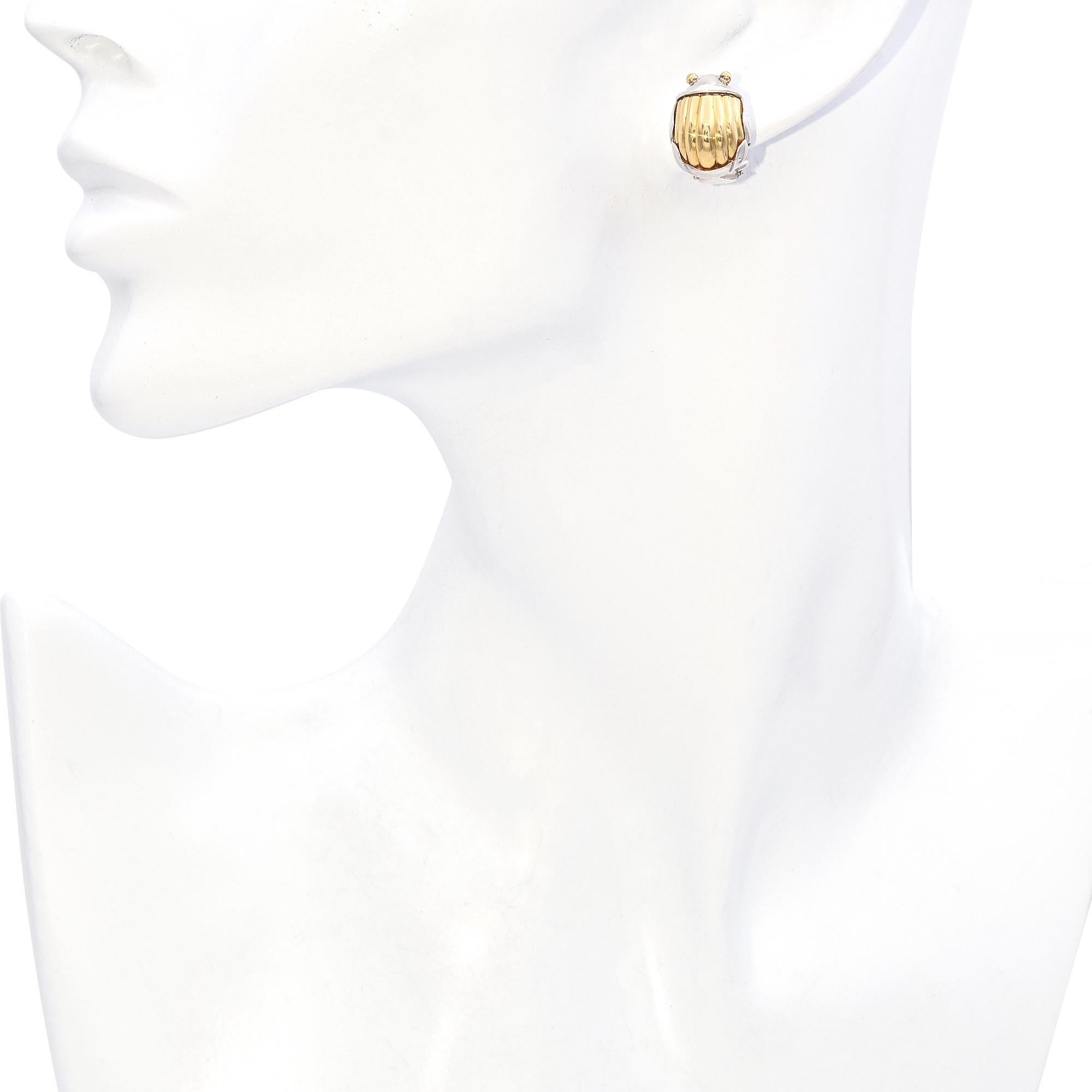 1993 Tiffany and Co. 18K Yellow Gold and Sterling Silver Scarab Beetle Earrings In Good Condition In New York, NY