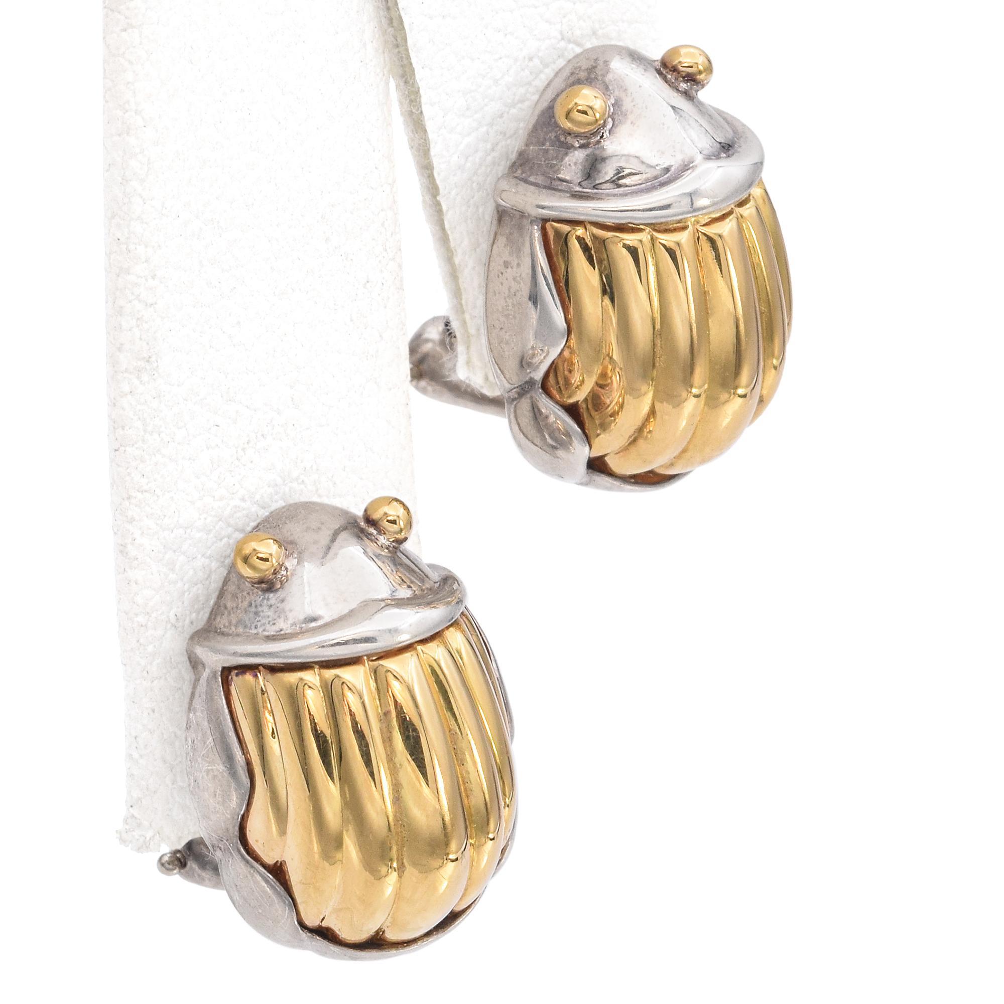 1993 Tiffany and Co. 18K Yellow Gold and Sterling Silver Scarab Beetle Earrings 3