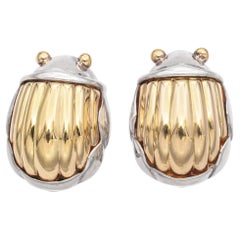 1993 Tiffany and Co. 18K Yellow Gold and Sterling Silver Scarab Beetle Earrings