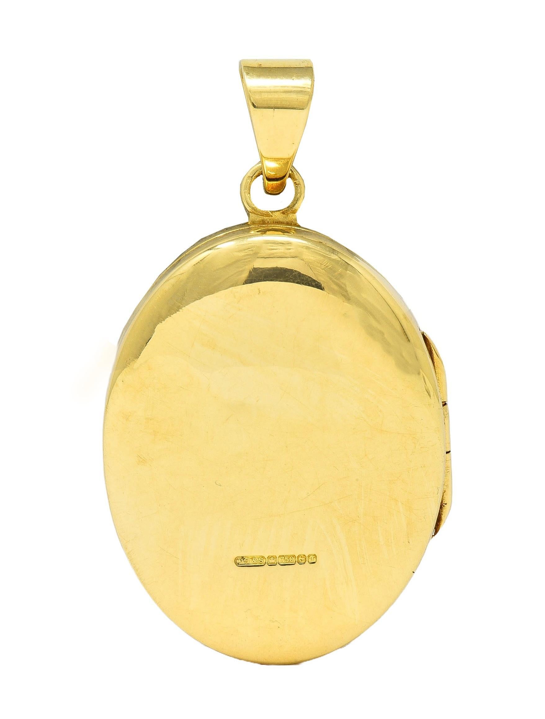 Women's or Men's 1993 Victorian Revival British 18K Yellow Gold Vintage Floral Locket Pendant