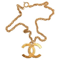 1993 Retro CHANEL Gold Toned CC Charm Short Chain Necklace