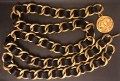1993 Runway Vintage CHANEL Massive Gold Toned Chain Leather Belt