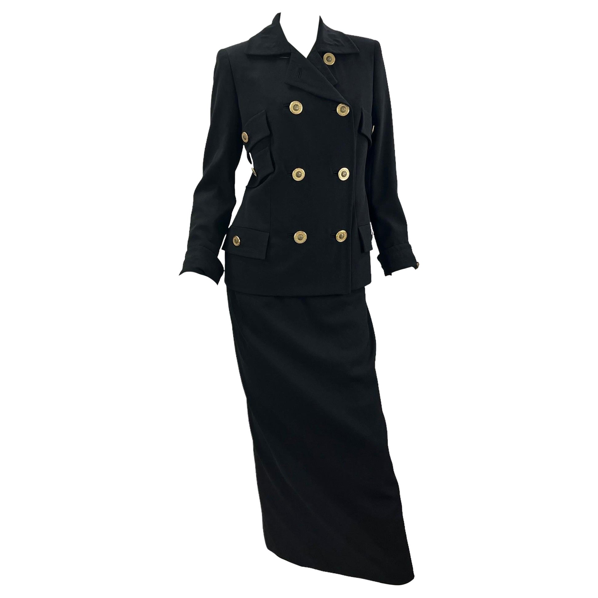 1993 Vintage Gianni Versace Couture Blazer nero e gonna lunga Abito italiano 40