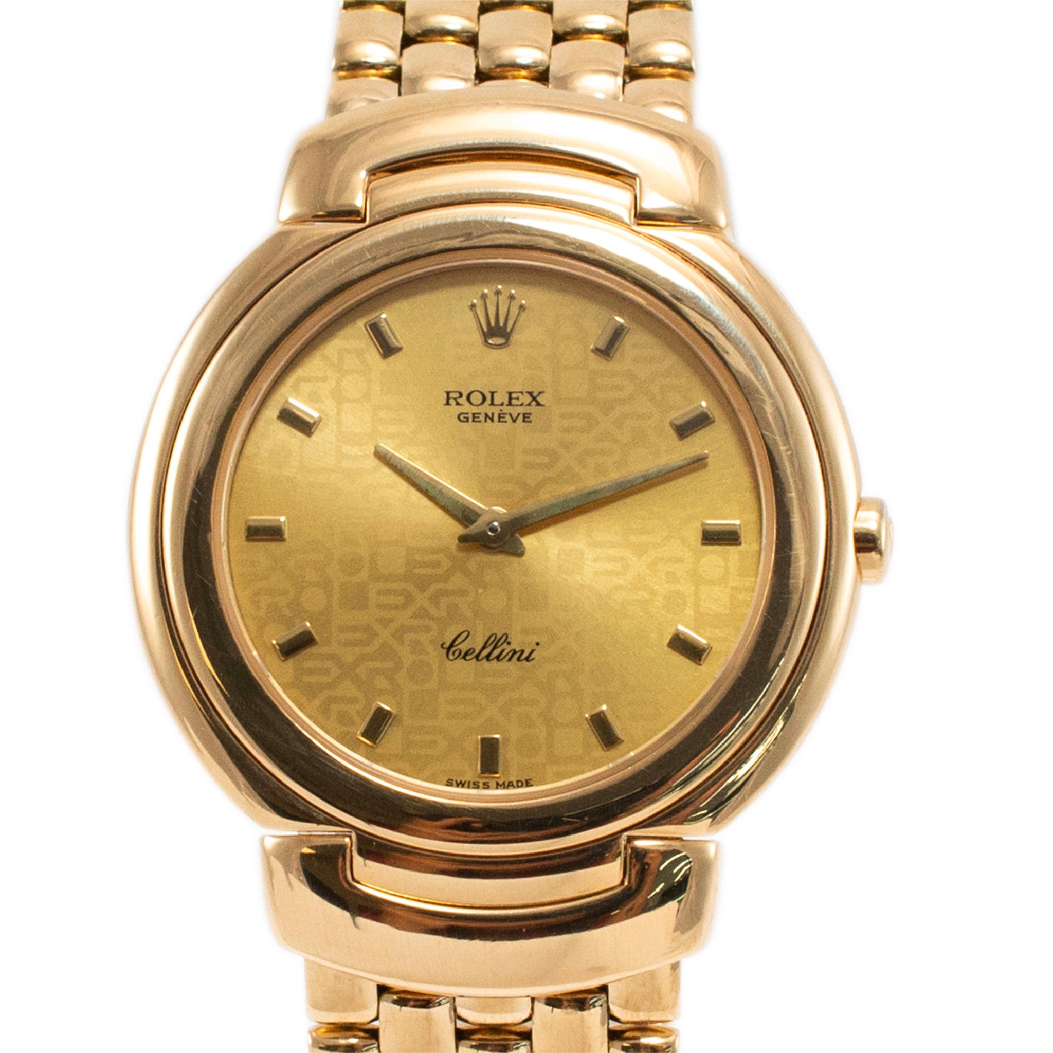 Marke: Rolex

Geschlecht: Unisex

Metall Typ: 18K Gelbgold

Durchmesser: 33,00 mm

Gewicht: 98,20 Gramm

18K Gelbgold, Rolex Swiss-made Uhr. Das Metall wurde getestet und es wurde festgestellt, dass es 18K Gelbgold ist. Die Marke 