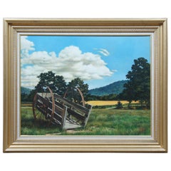 1993 Walty Signed Oil Painting on Canvas Countryside Landscape Wagon Realism