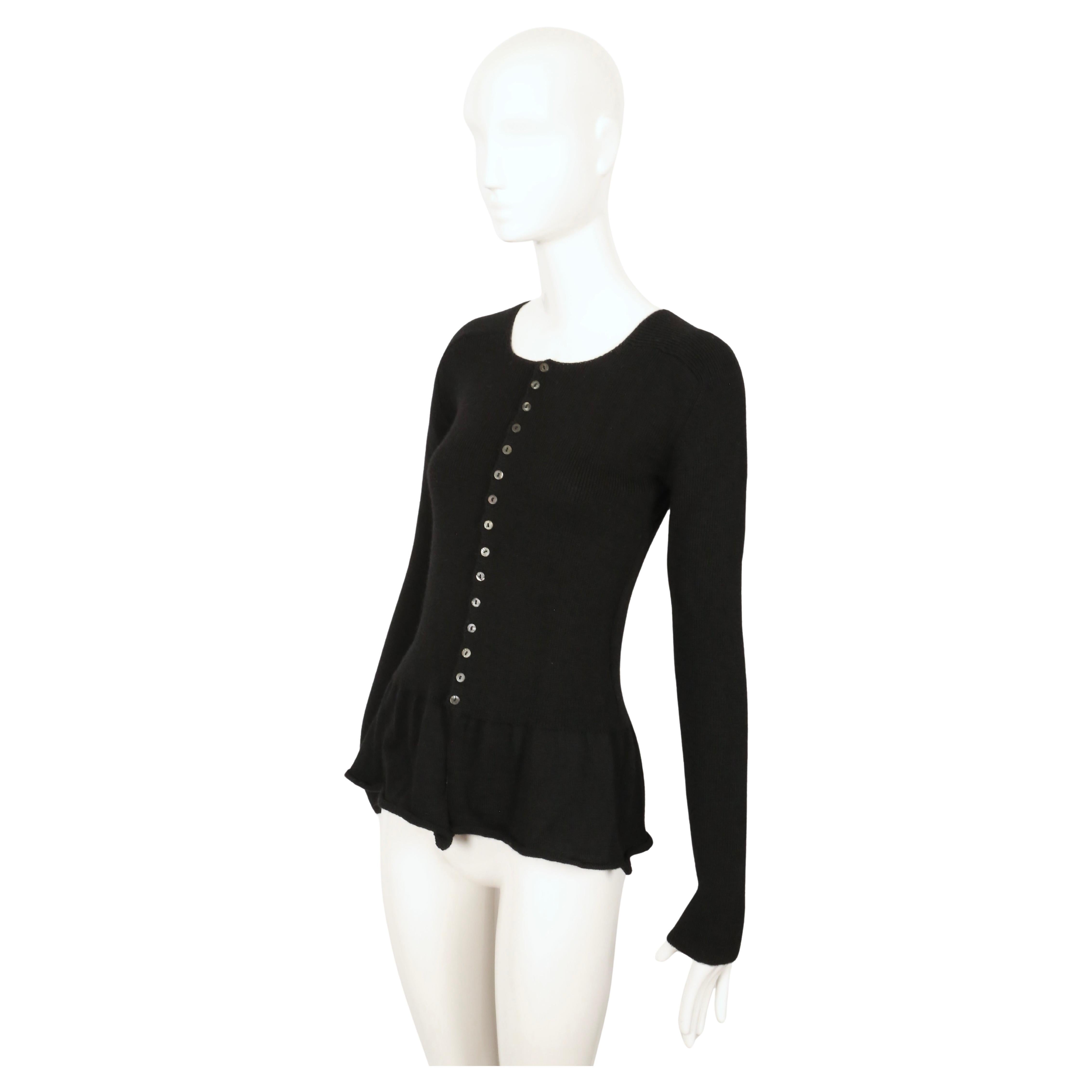 1993 YOHJI YAMAMOTO black wool cardigan sweater with peplum For Sale 1