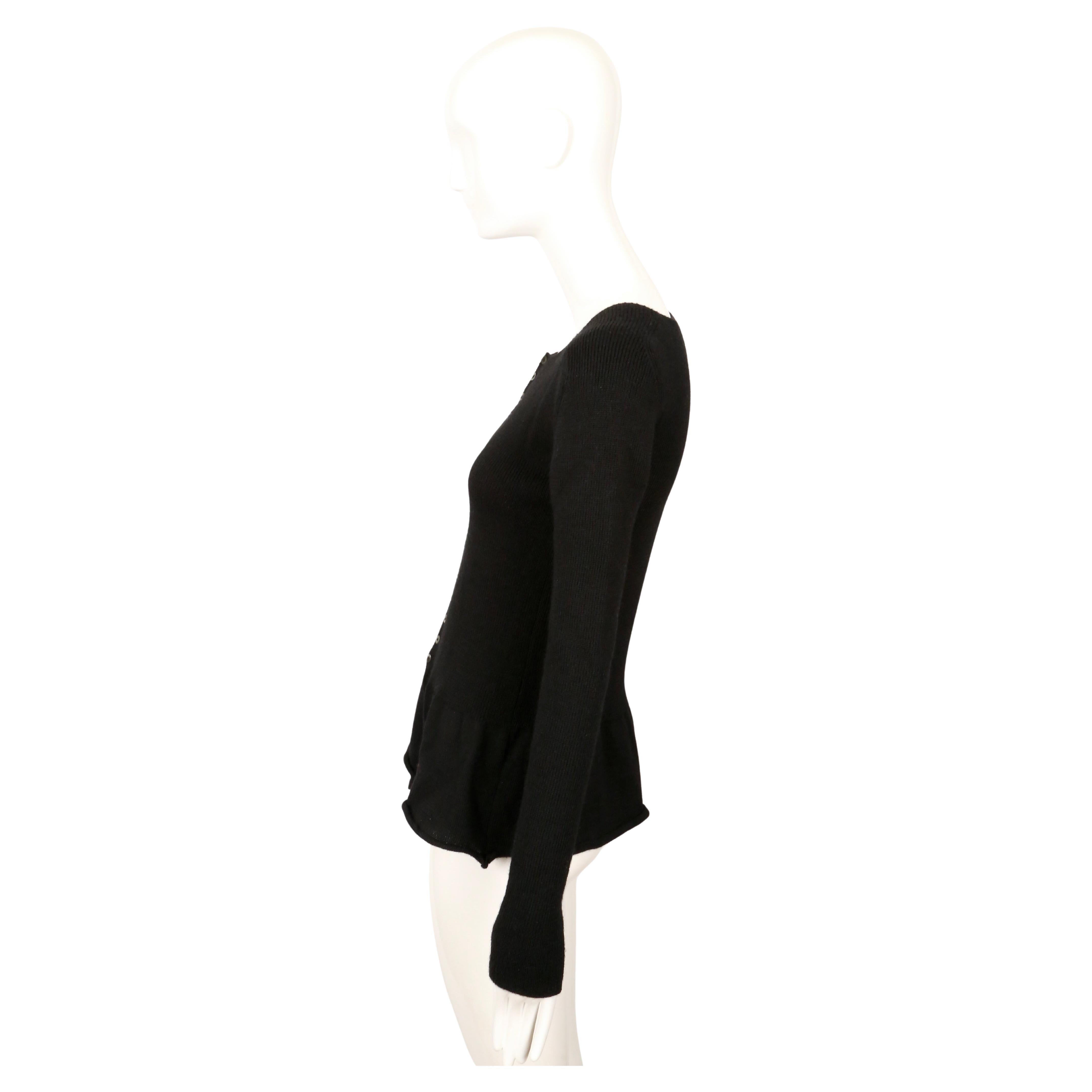 1993 YOHJI YAMAMOTO black wool cardigan sweater with peplum For Sale 2