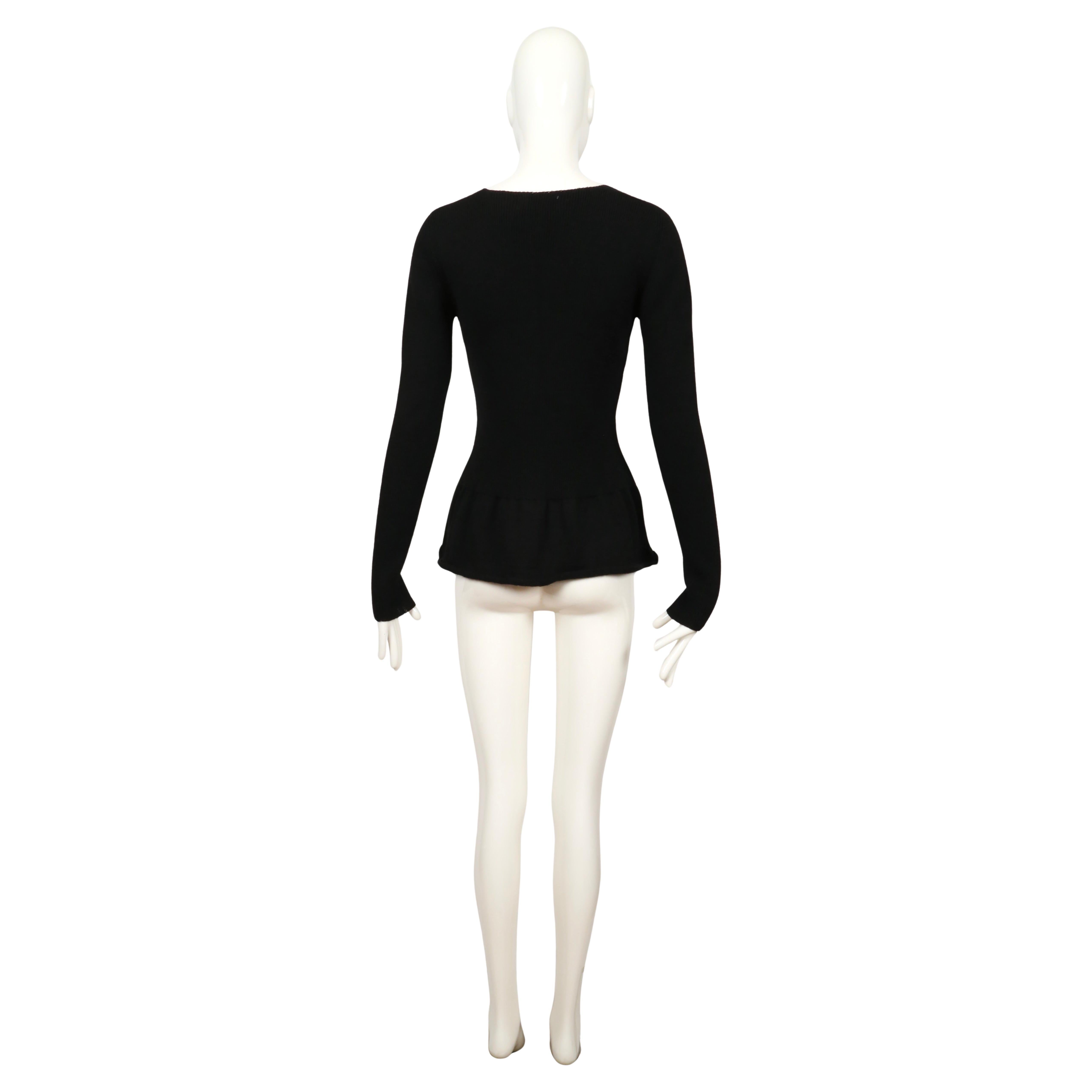 1993 YOHJI YAMAMOTO black wool cardigan sweater with peplum For Sale 3