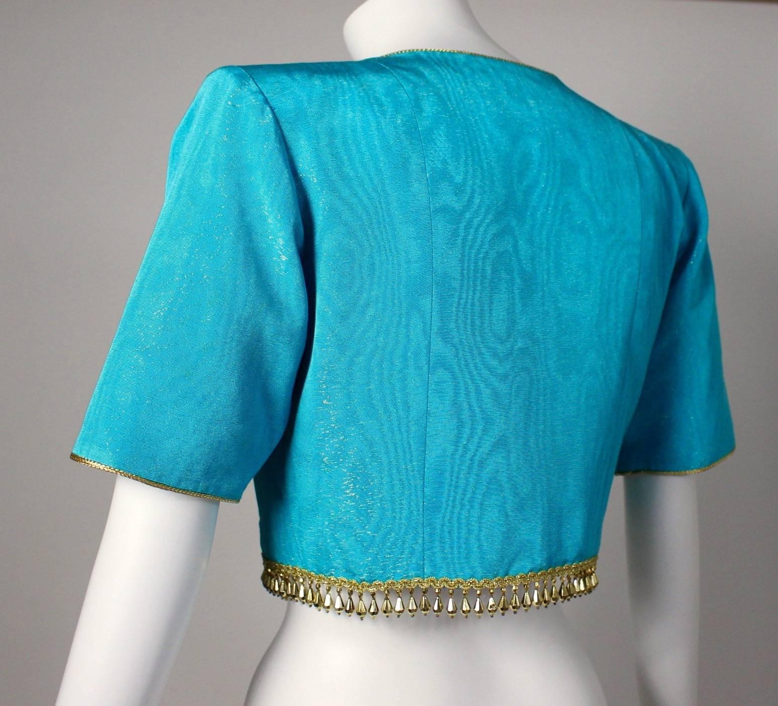 1993 Yves Saint Laurent Documented Moire Gold Silk Tassel Beads Jacket YSL In Excellent Condition For Sale In Boca Raton, FL