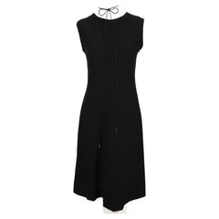 1993 YVES SAINT LAURENT rive gauche black wool RUNWAY dress with lace up back