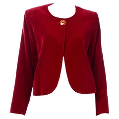 1993 Yves Saint Laurent Vintage Red Velvet YSL Cropped Runway Jacket