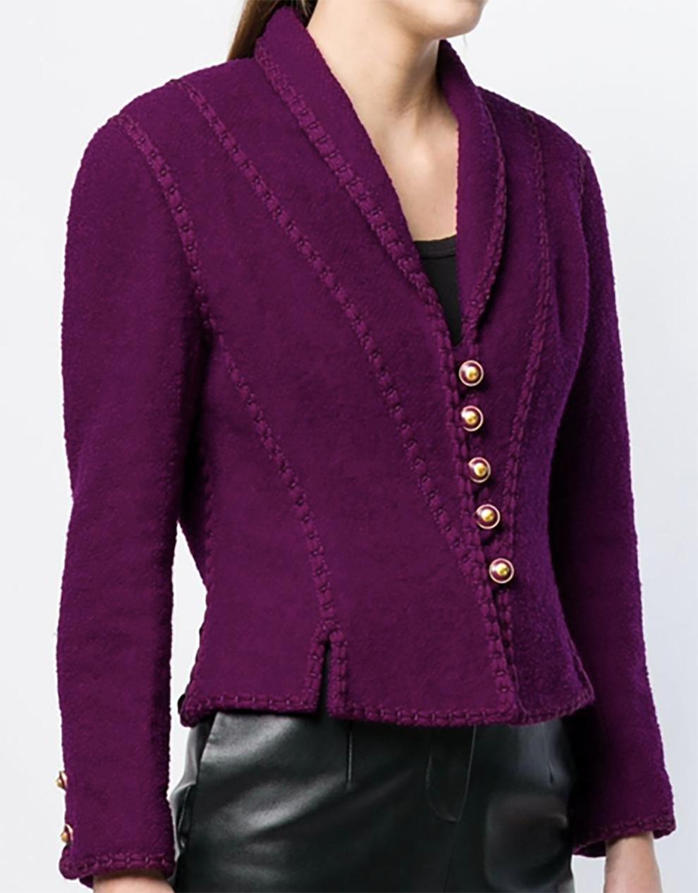 1993er Chanel Lila Tweed Boucle Jacke Damen