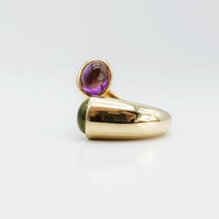 1994 18K Yellow Gold Amethyst and Peridot Bypass Ring