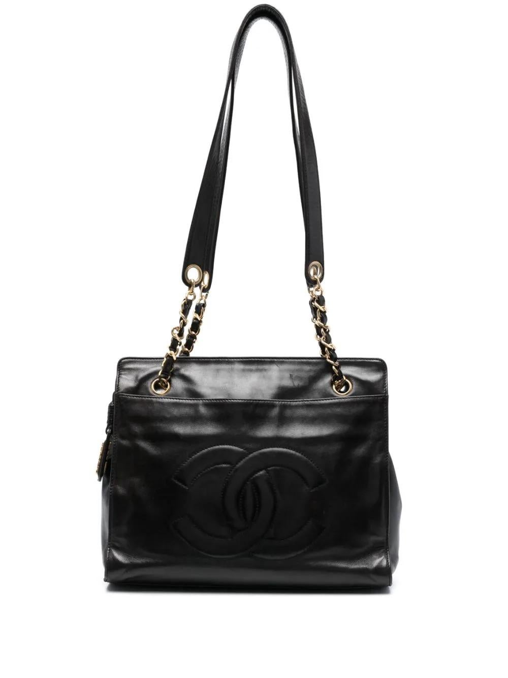1994-1995 Chanel Schwarze Einkaufstasche aus schokoladenbraunem Leder im Angebot 3
