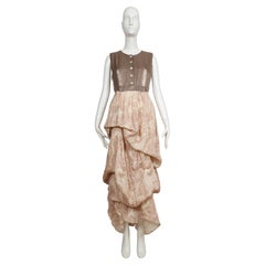 1994 ANN DEMEULEMEESTER taupe & blush linen draped RUNWAY dress