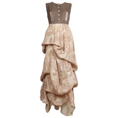 1994 ANN DEMEULEMEESTER taupe & blush linen draped RUNWAY dress