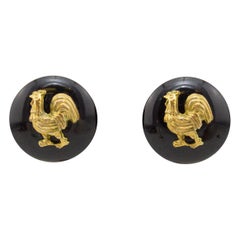 1994 Autumn Chanel Black Earrings with Gilt Roosters