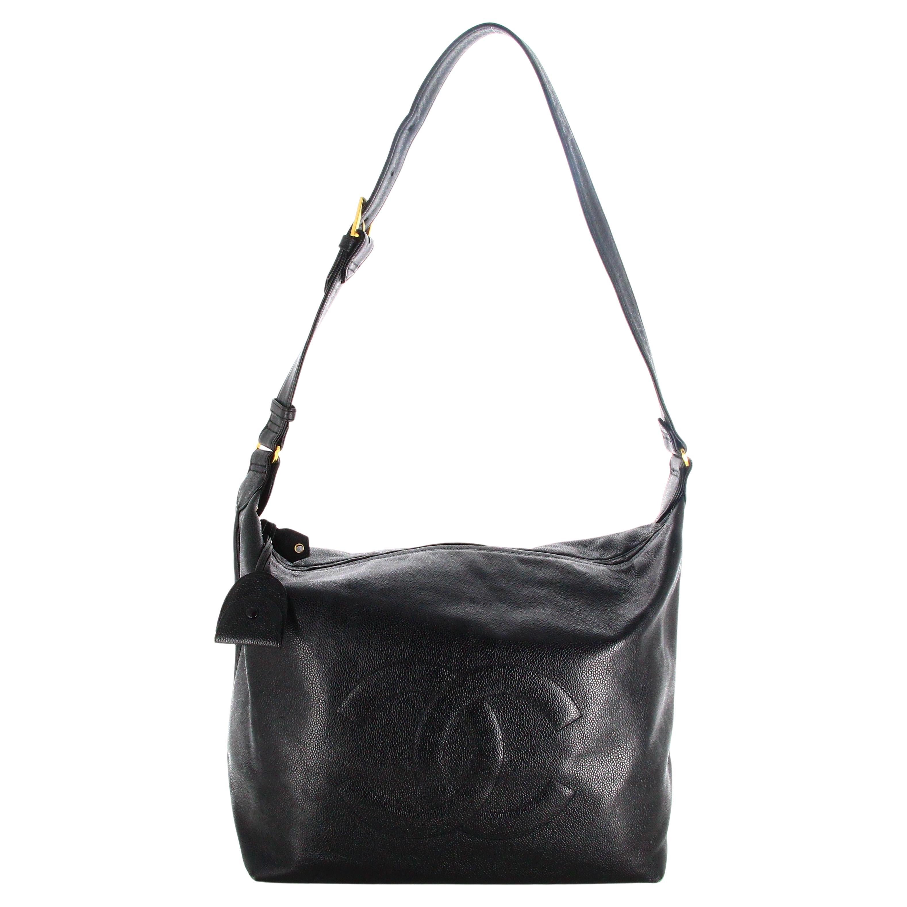 1994 Bag 24 Heures Chanel CC Caviar Leather Shoulder Bag For Sale