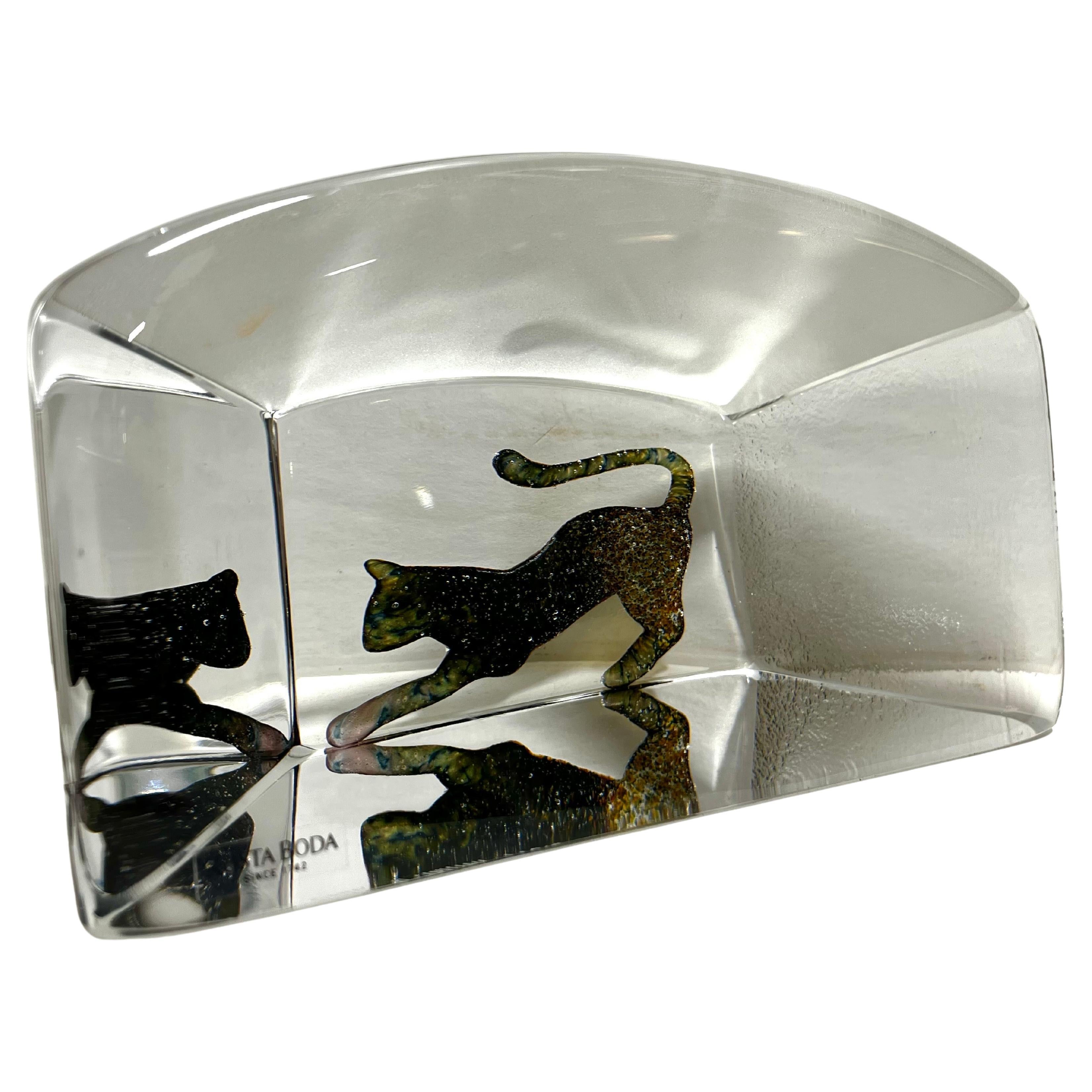 1994 Bertil Vallien Kosta Boda Atelier "Cat Viewpoints" Glass Sculpture Sweden For Sale