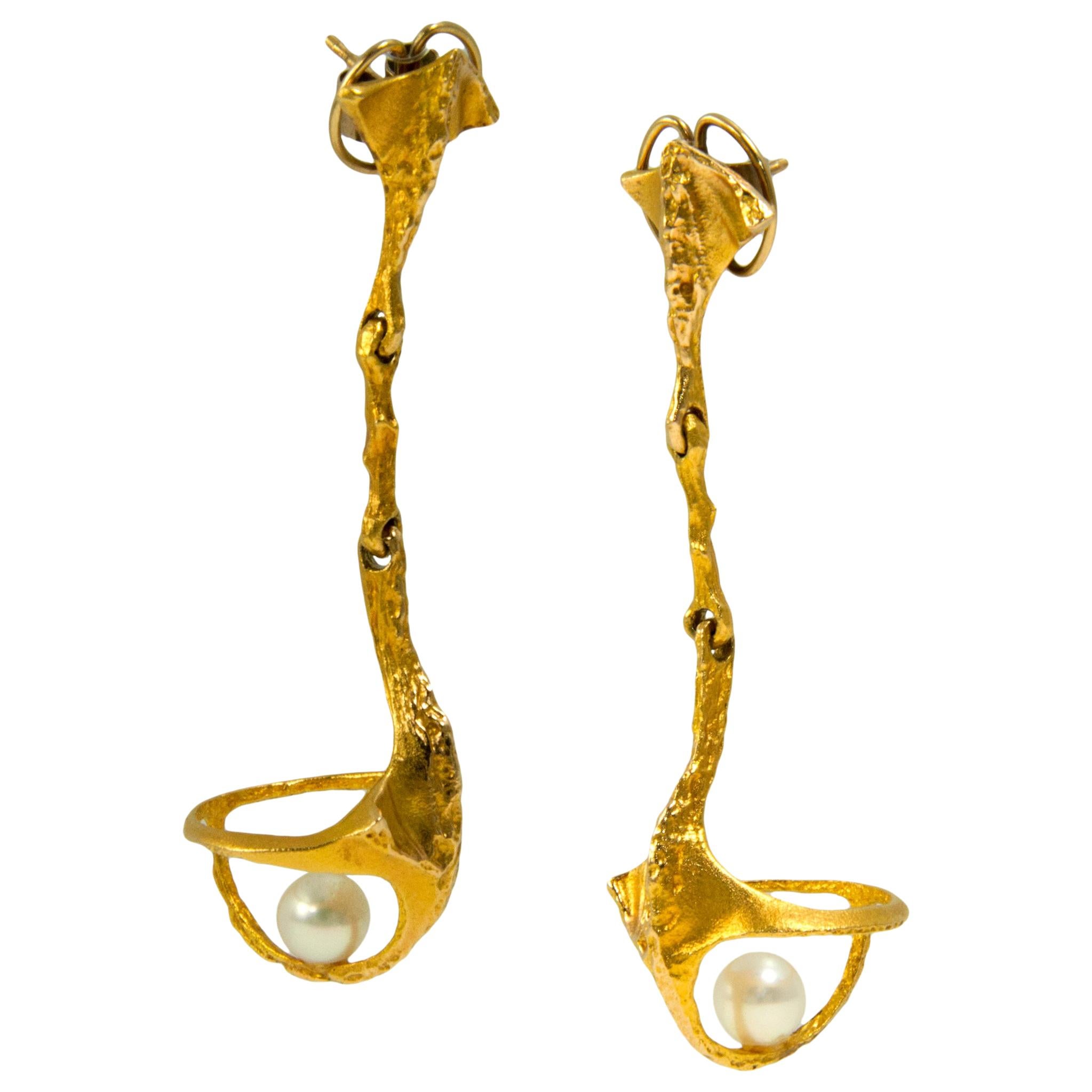 1994 Björn Weckstrom for Lapponia Pearl and Gold Earrings