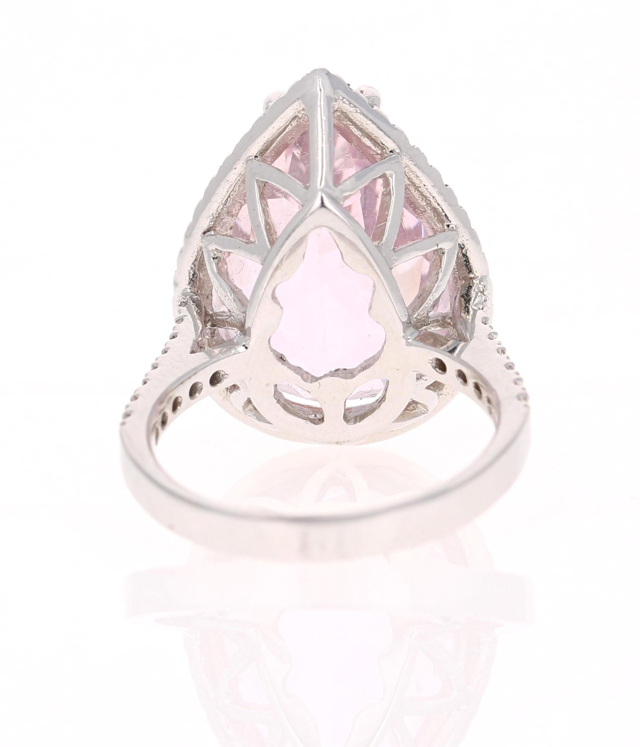 19.94 Carat Kunzite Diamond 14 Karat White Gold Cocktail Ring In New Condition In Los Angeles, CA