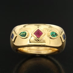 Anello Cartier del 1994 in oro giallo 18 carati con rubini, smeraldi e zaffiri, stile vintage