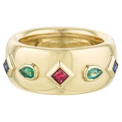 Anello Cartier del 1994 in oro giallo 18 carati con rubini, smeraldi e zaffiri, stile vintage