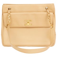 1994 Chanel Beige Caviar Leather Vintage Shoulder Bag