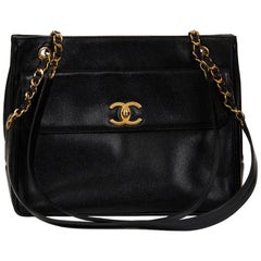 1994 Chanel Black Caviar Leather Vintage Classic Shoulder Bag
