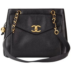 1994 Chanel Black Caviar Leather Vintage Classic Shoulder Bag