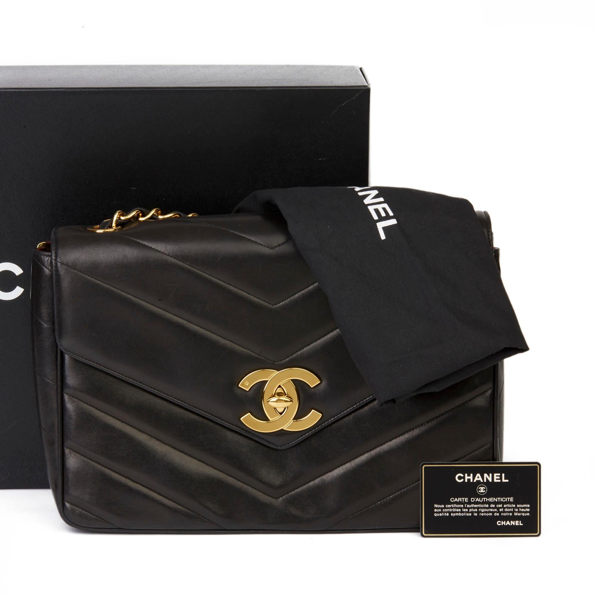 1994 Chanel Black Chevron Quilted Lambskin Vintage Jumbo XL Classic Single Flap 7
