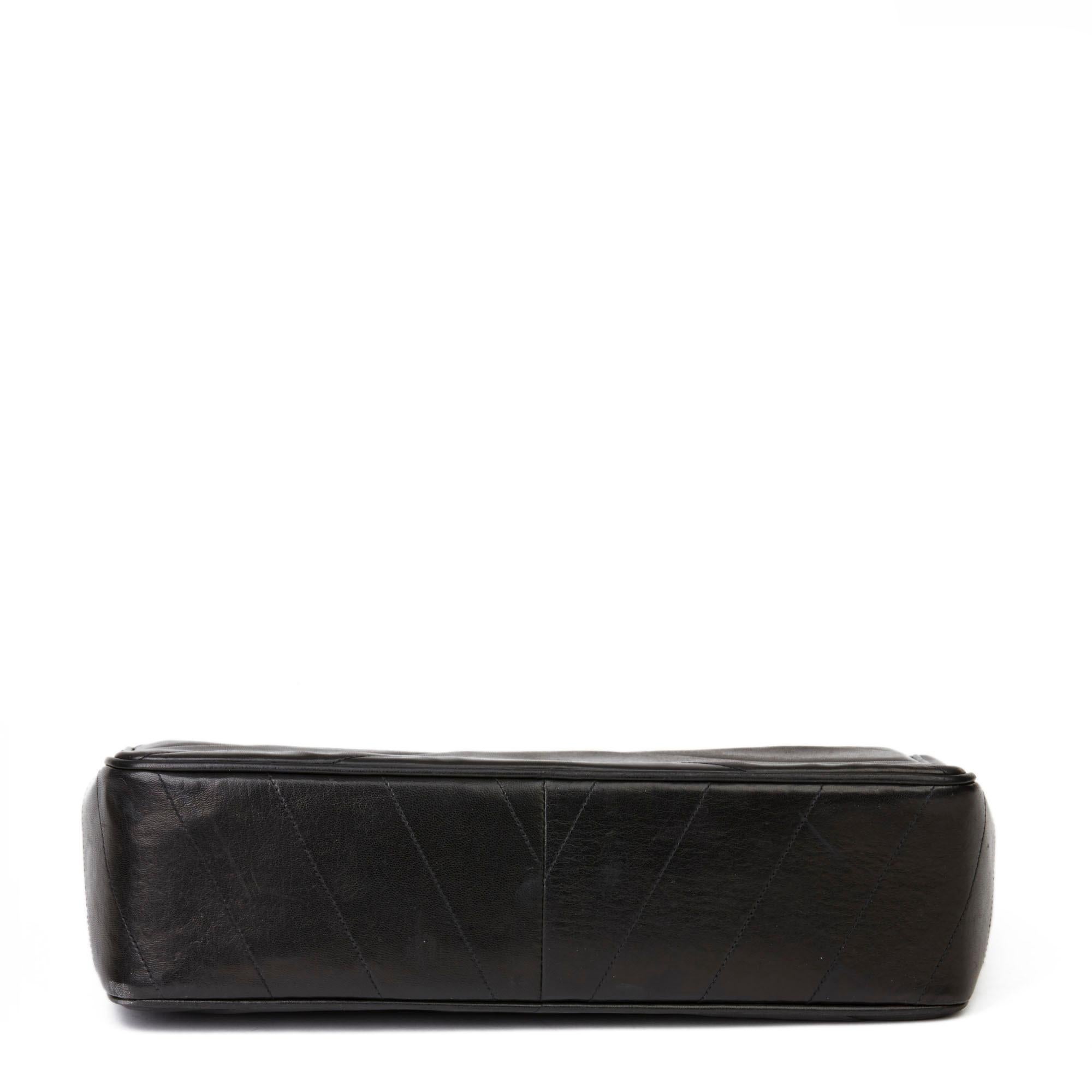 1994 Chanel Black Chevron Quilted Lambskin Vintage Jumbo XL Classic Single Flap 1