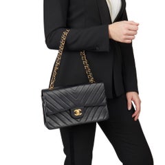 1994 Chanel Black Chevron Quilted Lambskin Vintage Medium Classic Double Bag