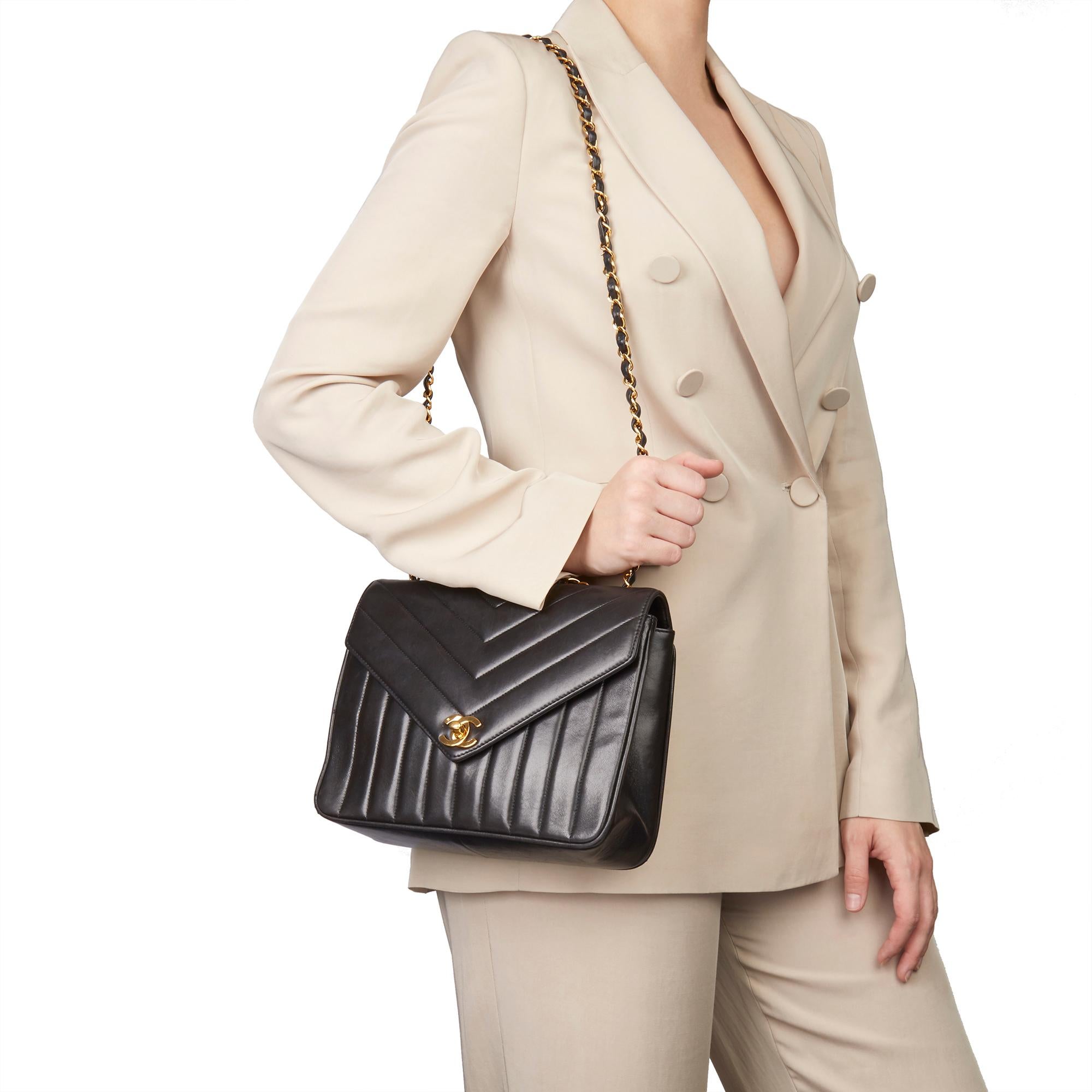 1994 Chanel Black Chevron & Vertical Lambskin Vintage Classic Single Flap Bag 9