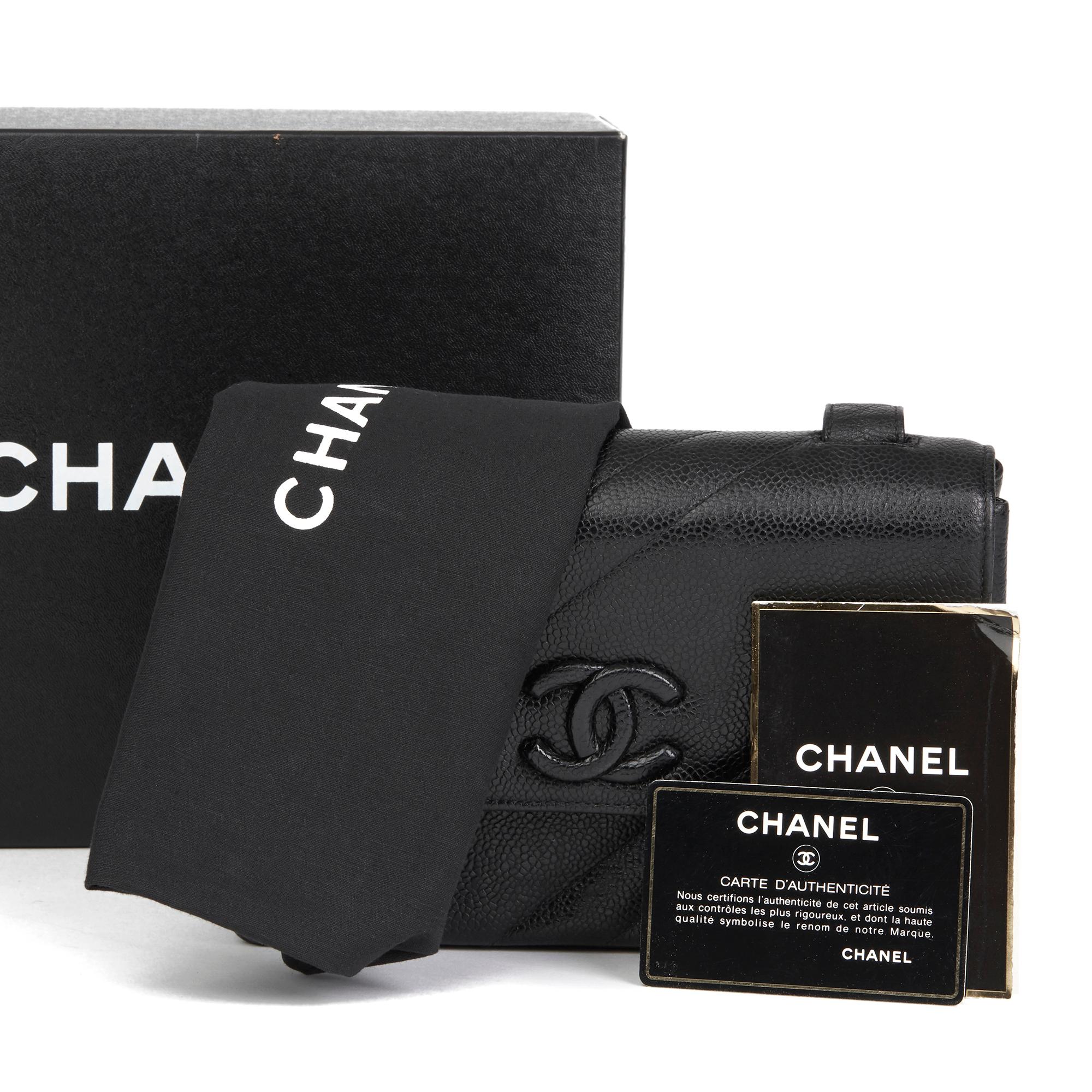 1994 Chanel Black Diagonal Quilted Caviar Leather Vintage Logo Shoulder Bag 7