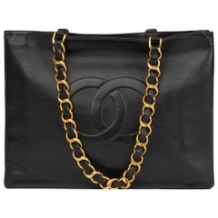 1994 Chanel Cuir d'agneau noir Vintage Jumbo XL Timeless Shopping Tote