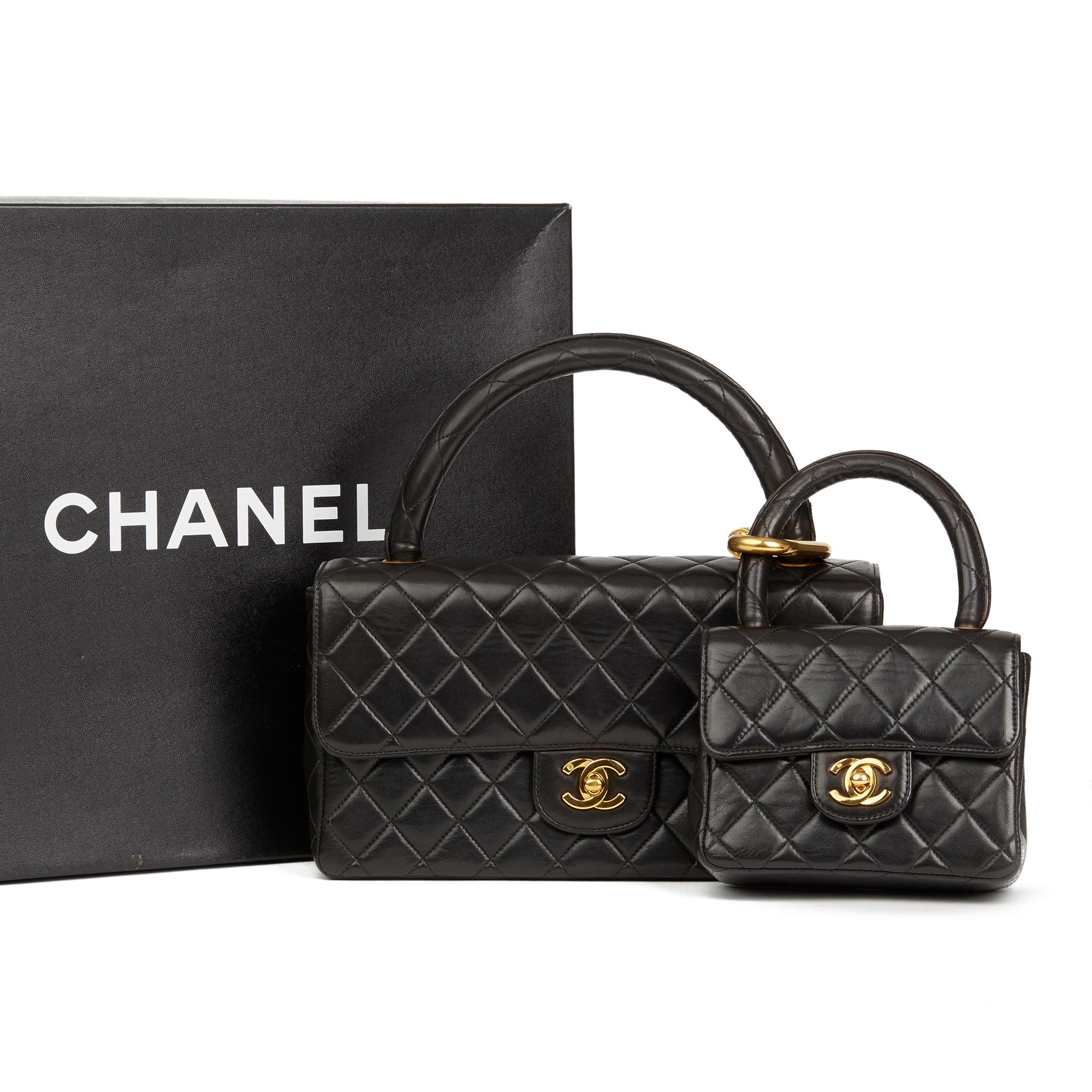 1994 Chanel Black  Lambskin Vintage Medium Classic Kelly Flap Bag Mini Charm Set 5