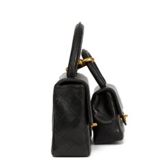 1994 Chanel Black  Lambskin Vintage Medium Classic Kelly Flap Bag Mini Charm Set