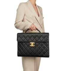 1994 Chanel Cuir noir caviar matelassé Jumbo XL Classic Briefcase