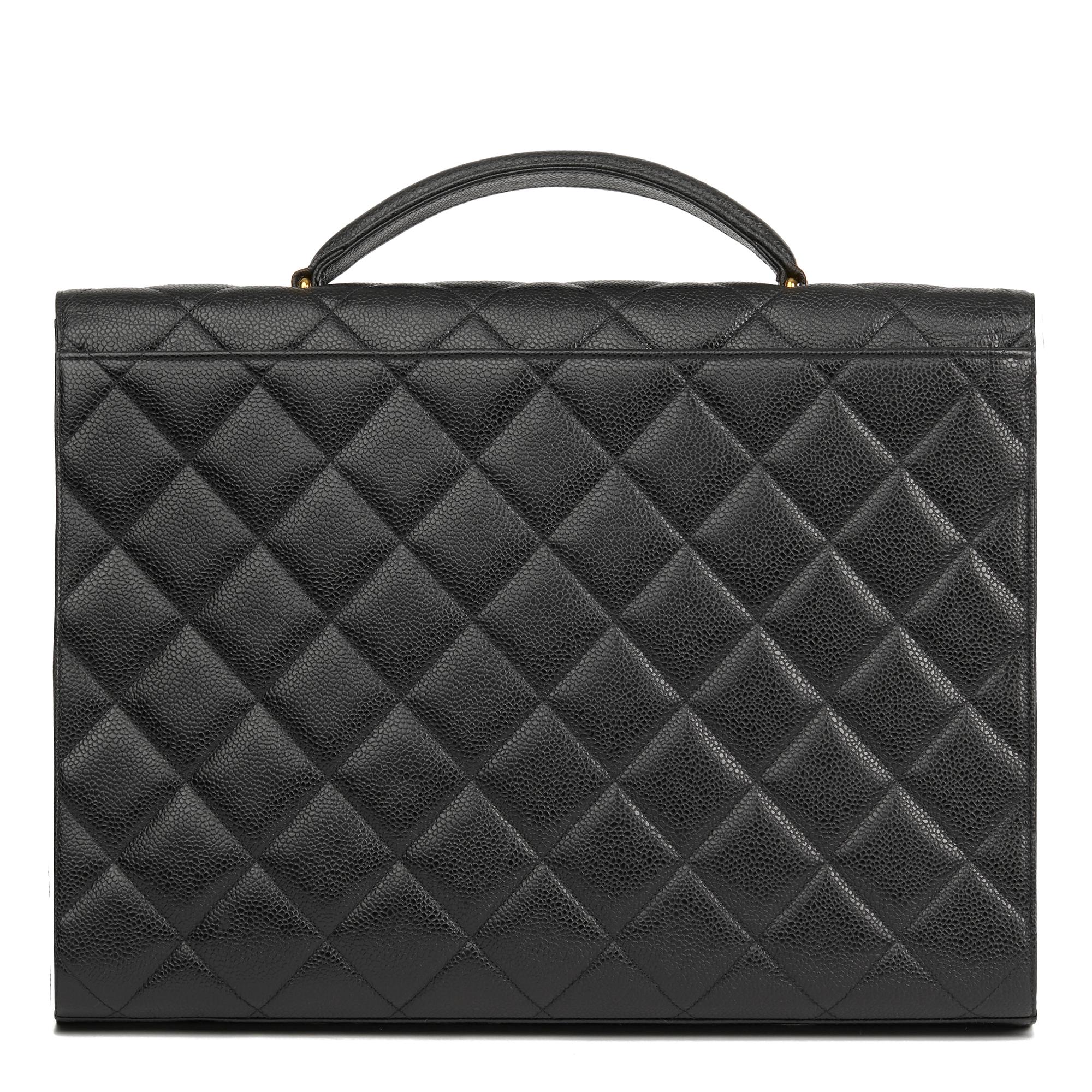 Women's 1994 Chanel Black Quilted Caviar Leather Jumbo XL Classic Briefcase