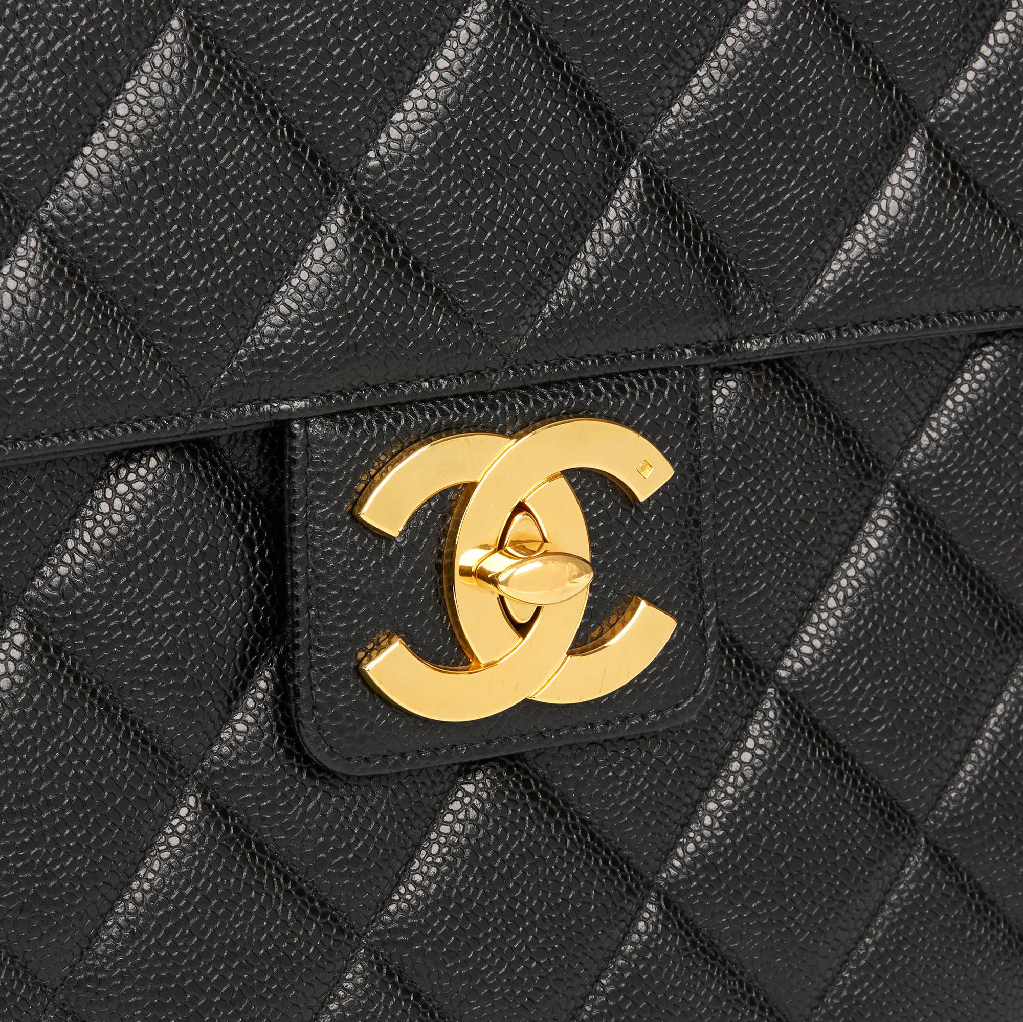 1994 Chanel Black Quilted Caviar Leather Jumbo XL Classic Briefcase 2