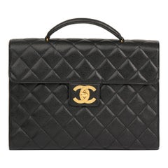 1994 Chanel Black Quilted Caviar Leather Jumbo XL Classic Briefcase